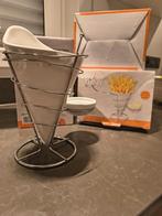 Tipzak porselein voor frietjes met saushouder.3 stuks, Huis en Inrichting, Keuken | Servies, Ophalen, Overige typen, Zo goed als nieuw