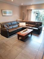 Hoeksalon en relax zetel in bruin leder., Ophalen