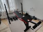 Complete workout set: Bench press, barbells, dumbbells and w, Sports & Fitness, Comme neuf, Bras, Enlèvement, Banc d'exercice