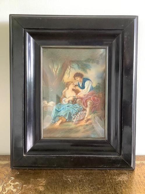 ROMANTISCH MINIATUUR SCHILDERIJ 19&20e eeuws., Antiek en Kunst, Kunst | Schilderijen | Klassiek, Ophalen