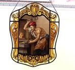 oud glasraam loodglas schilderij gesigneerd, Ophalen of Verzenden