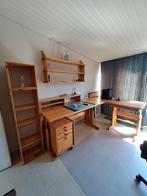 Houten bureau met extra schap, ladeblok en kastjes, Huis en Inrichting, Bureaus, Ophalen, Gebruikt, Bureau