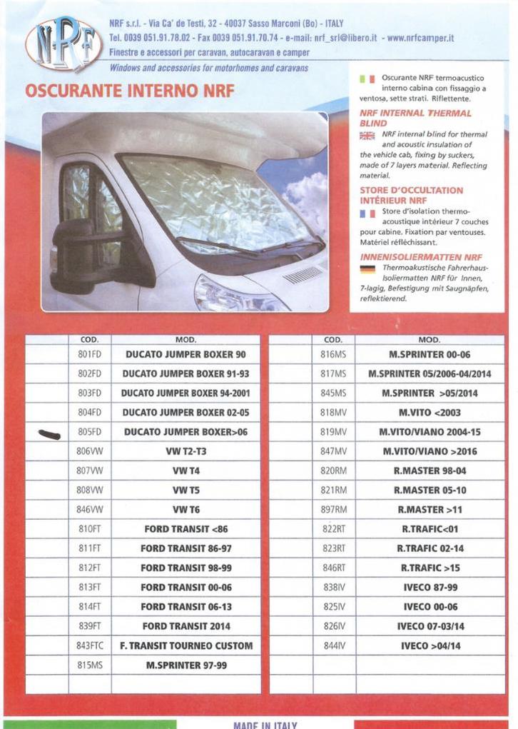 Voorruit thermische isolatie NRF - Ducato - Jumper -, Caravans en Kamperen, Mobilhomes, Particulier, Ophalen