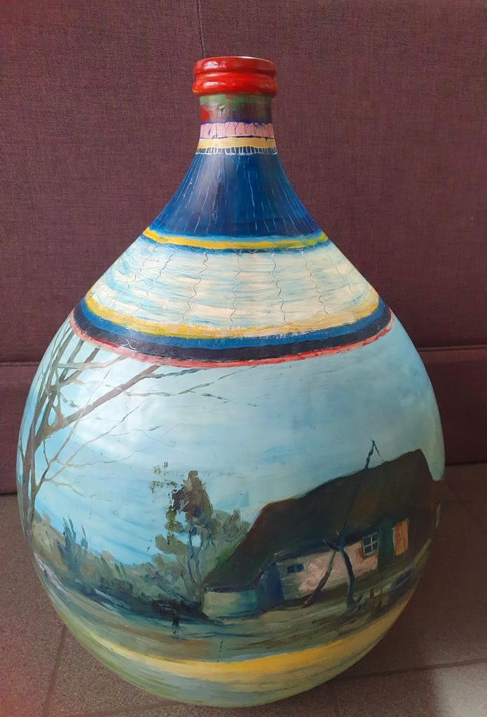 Grote Handgeschilderde Dame Jeanne Fles, Antiek en Kunst, Antiek | Keramiek en Aardewerk, Ophalen