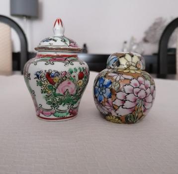 2 miniatuur Aziatische gemberpotjes met deksel, Antiek en Kunst, Antiek | Keramiek en Aardewerk, Ophalen