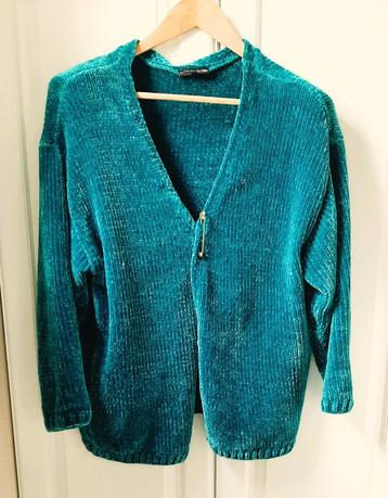 Te koop: Mooie wijde blauw/groene cardigan, M. beschikbaar voor biedingen