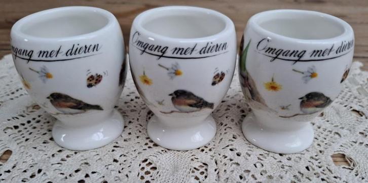 3 Rien Poortvliet , eierdopjes, omgang met dieren, Huis en Inrichting, Keuken | Servies, Overige typen, Overige stijlen, Porselein