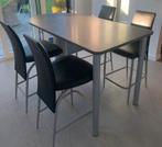 Hoge (keuken) tafel en 4 lederen stoelen., Huis en Inrichting, Ophalen, 50 tot 100 cm, Zo goed als nieuw, 150 tot 200 cm