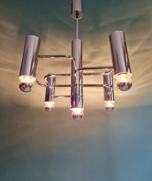Kroonluchter van verchroomd metaal, ontwerp G. Sciolari, Bou, Antiek en Kunst, Antiek | Verlichting, Ophalen of Verzenden