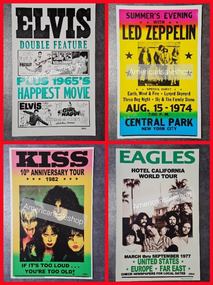 Rolling Stones repro poster Meatloaf Metallica Elvis Kiss, Verzamelen, Posters, Nieuw, Muziek, Rechthoekig Staand, Ophalen of Verzenden