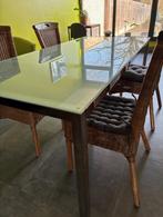 Grote eettafel met glazen blad en chroom poten 180cm, Ophalen, 50 tot 100 cm, Zo goed als nieuw, Vijf personen of meer