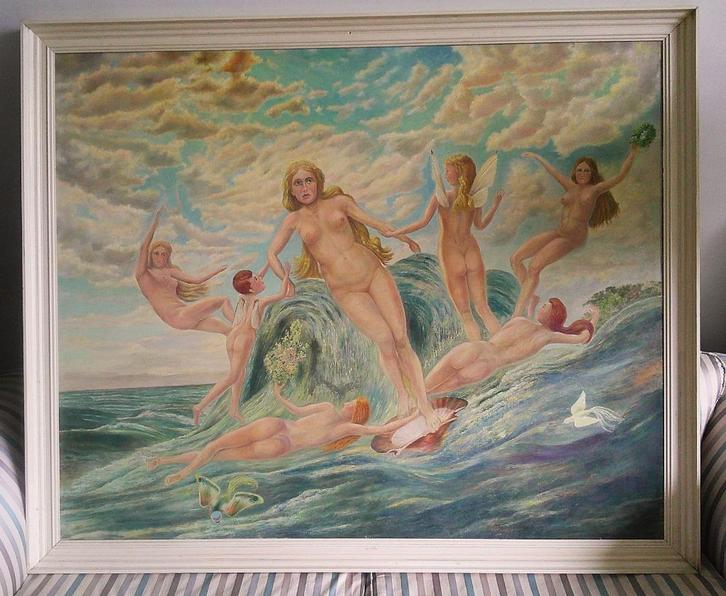 7 naakte nimfen in de wateren van Zeeland  ca. 1953, Antiek en Kunst, Kunst | Schilderijen | Klassiek, Ophalen