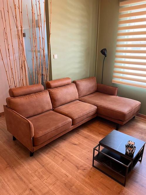 Xooon Modena cognackleurige hoeklounge, Huis en Inrichting, Zetels | Complete zithoeken, Gebruikt, Hout, Stof, Ophalen