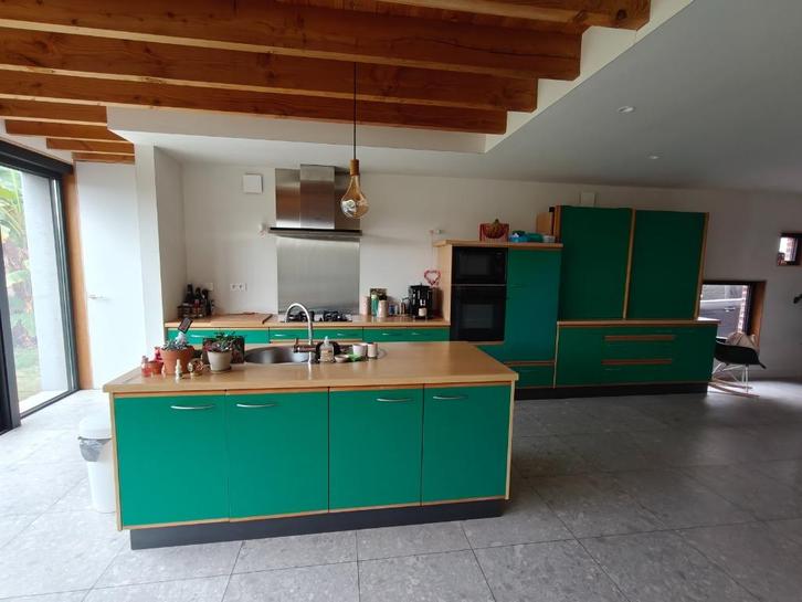 Keuken, Huis en Inrichting, Keuken | Complete keukens, Gebruikt, Overige typen, Groen, Hout, Met kookeiland, Ophalen