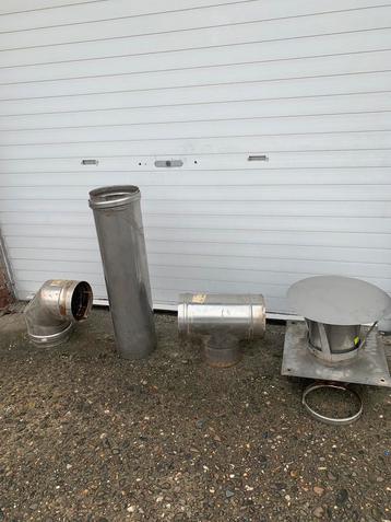 Inox stukken voor afvoer schoorsteen., Ophalen, Gebruikt