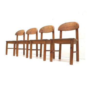 Set van 4 vintage design grenen eetkamerstoelen jaren '70 disponible aux enchères