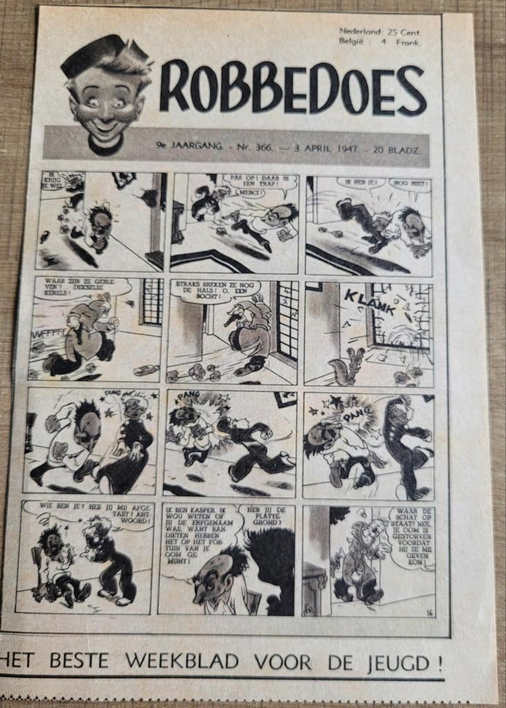 Robbedoes: oud stripknipsel (1947), Ophalen of Verzenden, Guust of Robbedoes, Gebruikt, Plaatje, Poster of Sticker