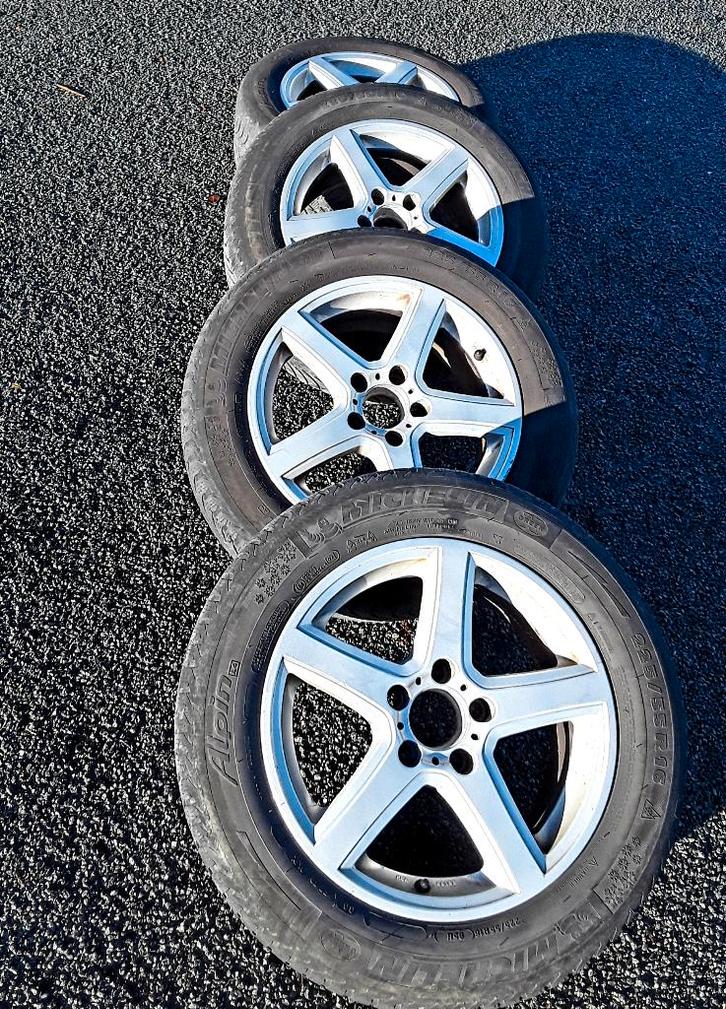 Jantes en alliage avec des Michelin 225/55-16 pour Mercedes, Auto-onderdelen, Banden en Velgen, Banden en Velgen, Winterbanden