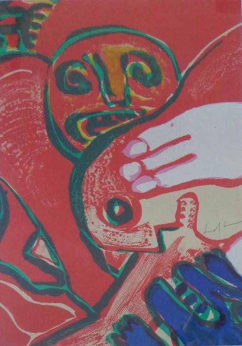 BENGT LINDSTROM / COBRA FIGUREN / KLEURLITHO / 87x66cm KADER, Antiek en Kunst, Kunst | Litho's en Zeefdrukken, Ophalen