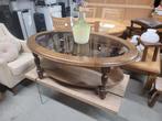 Eiken salontafel met glasplaat, Ophalen, Zo goed als nieuw