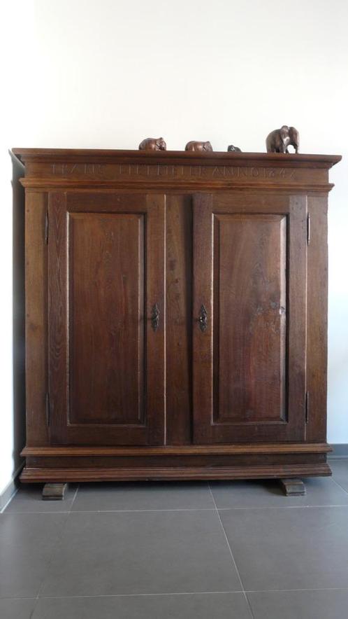 Vernacular 2-doors oak chest - Rheinland-Westfalen 1847, Antiek en Kunst, Antiek | Meubels | Kasten, Ophalen