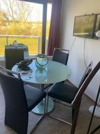 Mat glazen ronde tafel inox poot design, Ophalen, 100 tot 150 cm, Rond, Glas