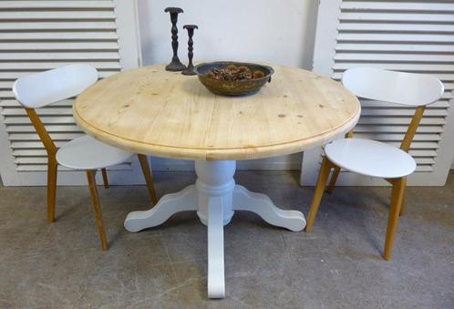 Prachtige witte landelijke ronde uitschuifbare tafel, Huis en Inrichting, Tafels | Eettafels, Zo goed als nieuw, 100 tot 150 cm
