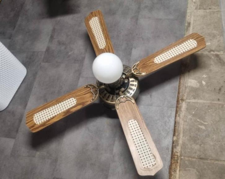 Gecombineerde plafondlamp/licht/ventilator, Huis en Inrichting, Lampen | Plafondlampen, Gebruikt, Hout, Metaal, Ophalen