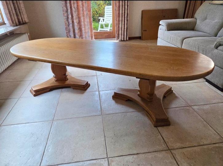 Massieve houten salontafel – tijdloos model – zeer stevig, Huis en Inrichting, Tafels | Eettafels, Ovaal, Ophalen