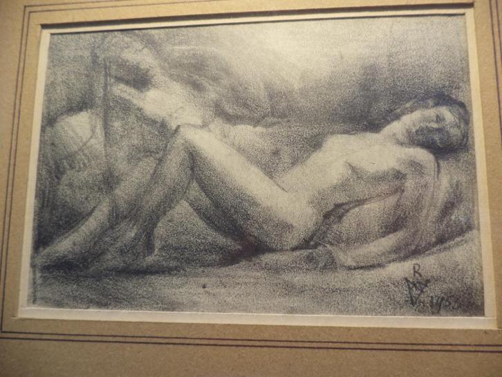 Victor ROUSSEAU °1865-1954 studie 2 naakten potlood tekening, Antiek en Kunst, Kunst | Schilderijen | Klassiek, Ophalen of Verzenden