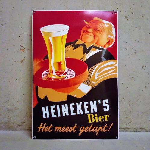 Emaille Reclamebord HEINEKEN BIER Meest Getapt E. Doeve 1990, Verzamelen, Merken en Reclamevoorwerpen, Zo goed als nieuw, Reclamebord