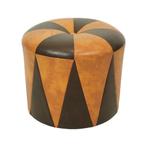 Ronde Vintage Poef Bruin Camel Tweekleurig Skai Sixties, Minder dan 50 cm, Gebruikt, Rond, Minder dan 50 cm