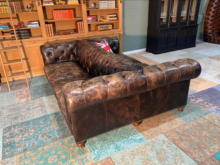 Chesterfield 2x3 zit zetels vintage zwart GRATIS GELEVERD, Huis en Inrichting, Zetels | Voetbanken en poefs, Leer, Ophalen of Verzenden