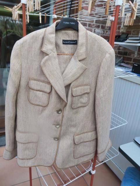 Jasje linnen bruin visgraat Luisa Cerano mt 46, Kleding | Dames, Jassen | Zomer, Zo goed als nieuw, Maat 46/48 (XL) of groter
