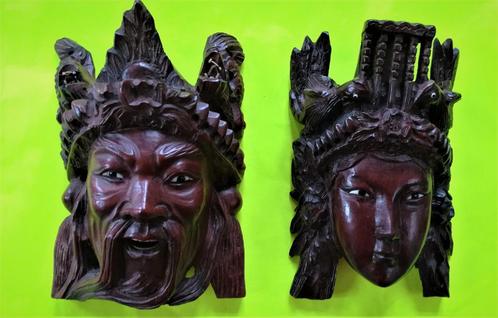 2 masques chinois en bois de rose, Antiquités & Art, Art | Sculptures & Bois, Enlèvement ou Envoi