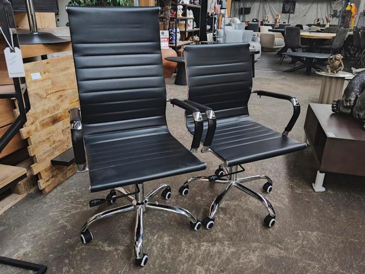 Bureaustoel leder met chrome afwerking (PROMO), Maison & Meubles, Chaises de bureau, Neuf, Chaise de bureau, Noir, Enlèvement