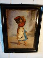 vintage schilderij marktvrouw Italy op paneel, Antiek en Kunst, Ophalen
