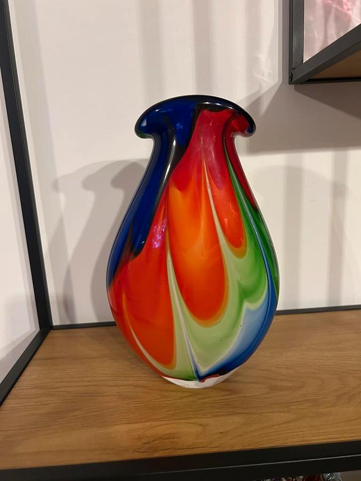 Zware kleurrijke glazen vaas, Antiek en Kunst, Kunst | Designobjecten, Ophalen of Verzenden