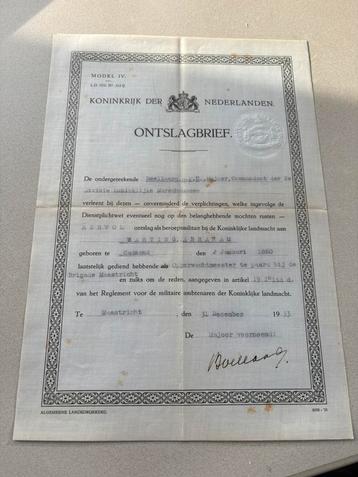 Ontslagbrief Koninklijke Marechaussee Abraham Basting (1933) beschikbaar voor biedingen