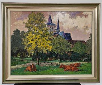 Schilderij kerk - Sint-Pieters-Leeuw - G. Lanckmans beschikbaar voor biedingen