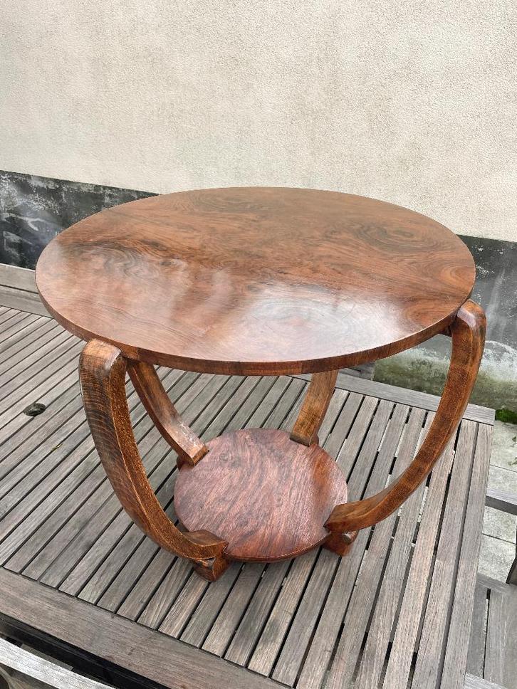 Table basse de style Art Déco en ronce de noyer H60cm-Ø65cm, Antiquités & Art, Antiquités | Meubles | Tables, Enlèvement