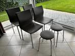 4 degelijke lederen keuken stoelen met 2 bijzet stoeltjes, Ophalen, Zo goed als nieuw, Metaal, Vier
