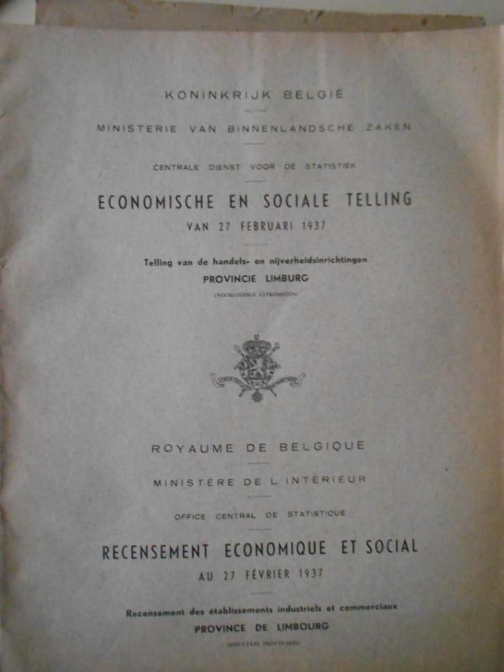 Economische en sociale telling van 27 februari 1937, Boeken, Wetenschap, Ophalen of Verzenden