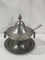 Tinnen soepkom met lepel , gestempeld 3600 gram, Antiek en Kunst, Ophalen of Verzenden