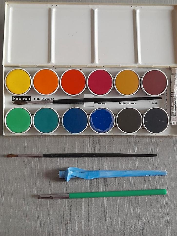 23x 9 Rebhan doos met verfemmers op waterbasis +3 „gereedsch, Antiek en Kunst, Curiosa en Brocante, Ophalen of Verzenden