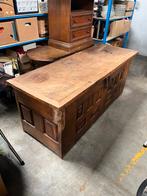 Antieke eiken koffer met vlakke bovenzijde, Ophalen, Gebruikt, 50 tot 75 cm, Eikenhout