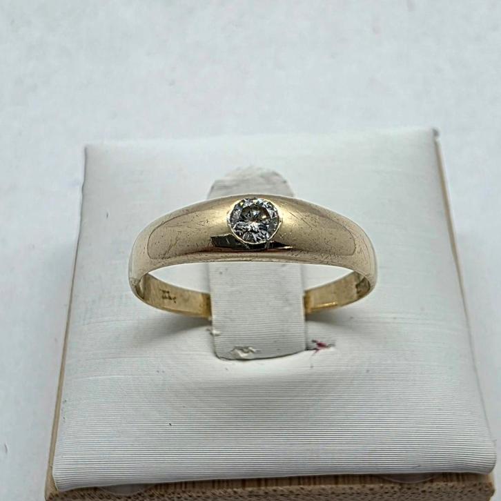 Gouden Ring 14k 585 met Diamant - Maat 18, Handtassen en Accessoires, Ringen, Zo goed als nieuw, Dame of Heer, 18 tot 19, Goud