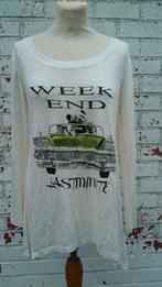 longsleeve écru - wit print weekend retro auto beer + strass, Manches longues, Enlèvement ou Envoi, Blanc, Neuf