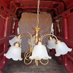 gouden luchter 6 lampen, Ophalen of Verzenden, Zo goed als nieuw, Glas