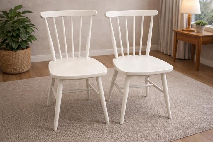 Set van 2 witte houten stoelen, Maison & Meubles, Chaises, Comme neuf, Deux, Bois, Enlèvement